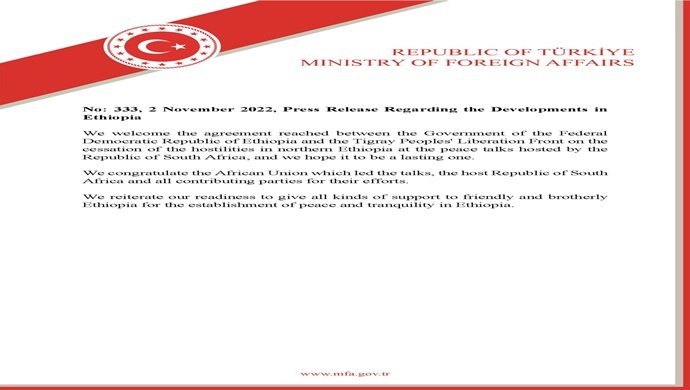 Press Release Regarding the Developments in Ethiopia